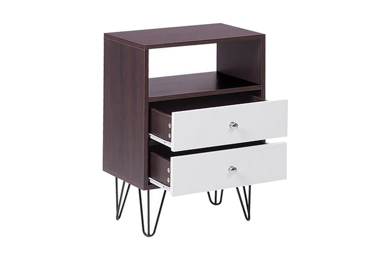 Mashaw Sängbord 45 cm med Förvaring 2 Lådor + Hylla - Mörkbrun/Vit - Möbler - Bord & matgrupper - Avlastningsbord - Sängbord & nattduksbord