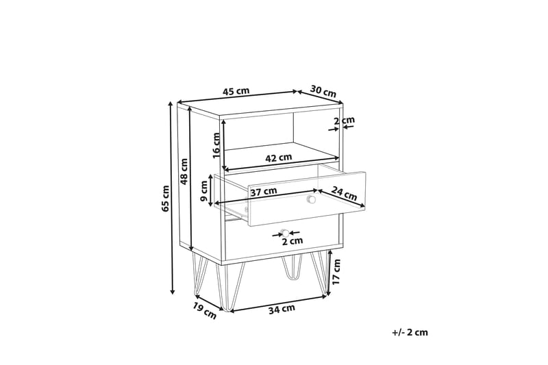 Mashaw Sängbord 45 cm med Förvaring 2 Lådor + Hylla - Mörkbrun/Vit - Möbler - Bord & matgrupper - Avlastningsbord - Sängbord & nattduksbord