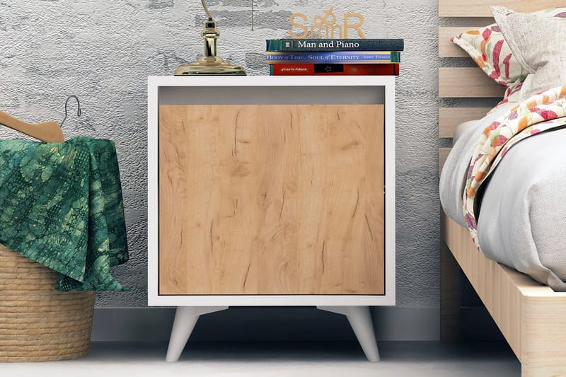 Mod Design Sängbord 45 cm med Förvaring Skåp - Trä/Vit - Sängbord & nattduksbord