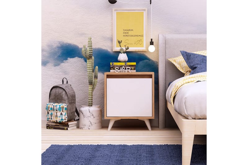 Mod Design Sängbord 45 cm med Förvaring Vitt Skåp - Trä/Vit - Sängbord & nattduksbord