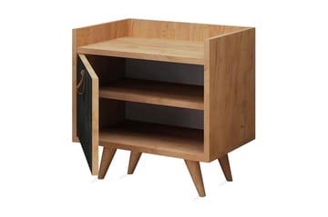 Mod Design Sängbord 50 cm med Förvaring Skåp Läderbeslag - Grå/Trä - Möbler - Bord & matgrupper - Avlastningsbord - Sängbord & nattduksbord