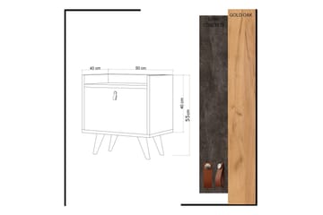 Mod Design Sängbord 50 cm med Förvaring Skåp Läderbeslag - Grå/Trä - Möbler - Bord & matgrupper - Avlastningsbord - Sängbord & nattduksbord