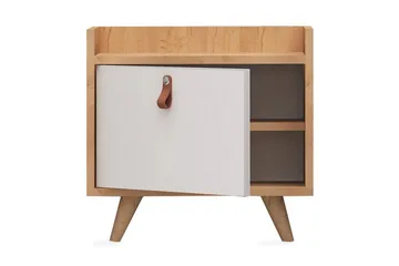 Mod Design Sängbord 50 cm med Förvaring Skåp Läderbeslag - Trä/Vit - Möbler - Bord & matgrupper - Avlastningsbord - Sängbord & nattduksbord