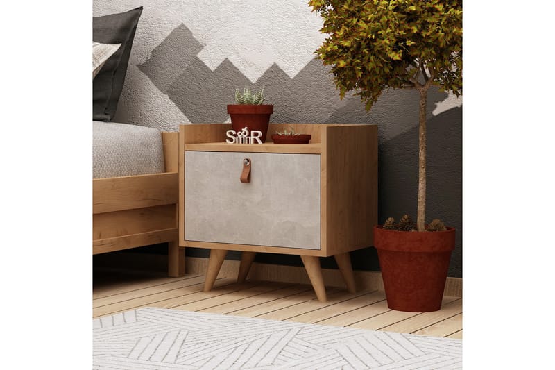 Mod Design Sängbord 50 cm med Förvaring Skåp - Trä/Vit - Sängbord & nattduksbord