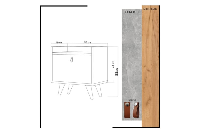 Mod Design Sängbord 50 cm med Förvaring Skåp - Trä/Vit - Sängbord & nattduksbord