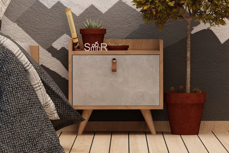 Mod Design Sängbord 50 cm med Förvaring Skåp, Trä/Vit