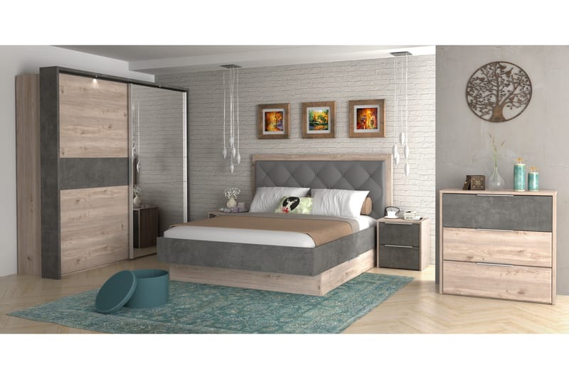 Mouzaki Sängbord 42x50 cm - Brun/Grå - Sängbord & nattduksbord