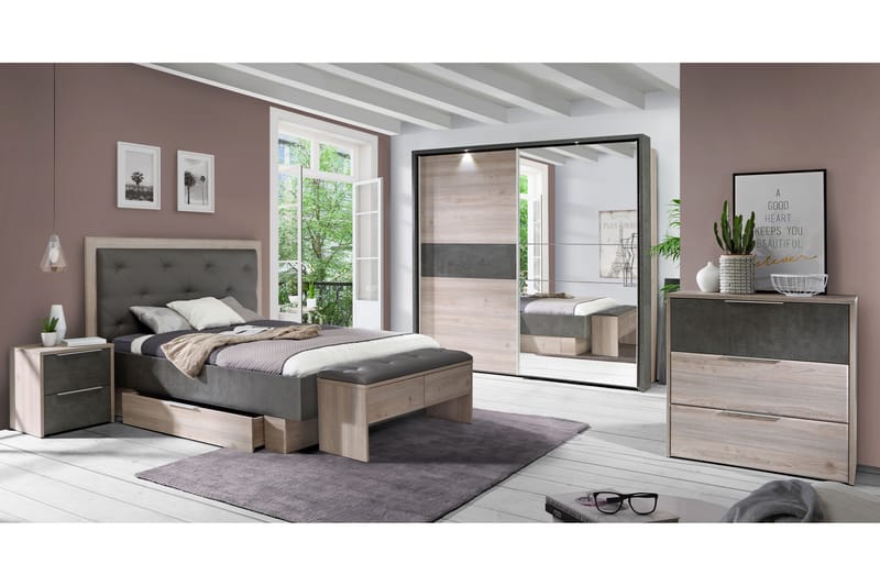 Mouzaki Sängbord 42x50 cm - Brun/Grå - Sängbord & nattduksbord