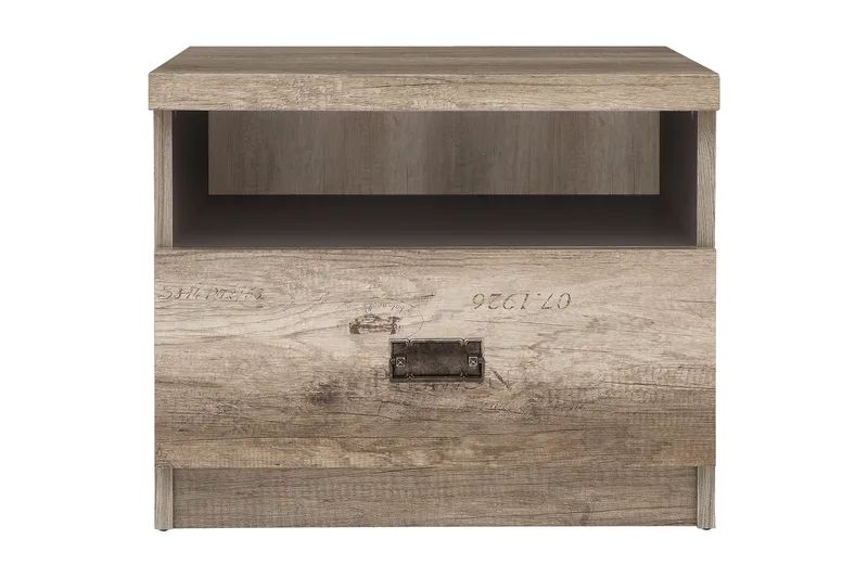 Movico Sängbord 50 cm med Förvaring Låda + Hylla, Ekfärg/Grå