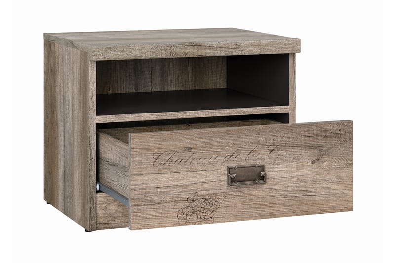 Movico Sängbord 50 cm med Förvaring Låda + Hylla - Ekfärg/Grå - Sängbord & nattduksbord