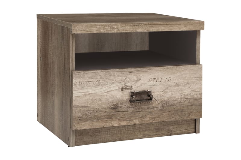 Movico Sängbord 50 cm med Förvaring Låda + Hylla - Ekfärg/Grå - Sängbord & nattduksbord