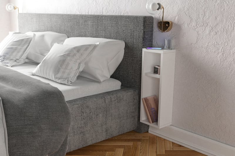 Myrvallen Sängbord 15 cm med Förvaring 2 Hyllor - Vit - Sängbord & nattduksbord