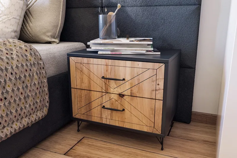 Myrvallen Sängbord 50 cm med Förvaring 2 Lådor - Grå/Brun - Möbler - Bord & matgrupper - Avlastningsbord - Sängbord & nattduksbord