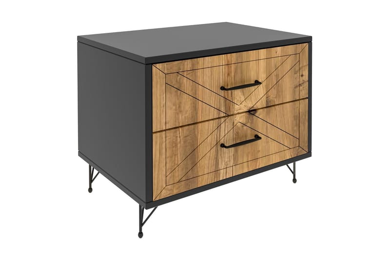 Myrvallen Sängbord 50 cm med Förvaring 2 Lådor, Grå/Brun