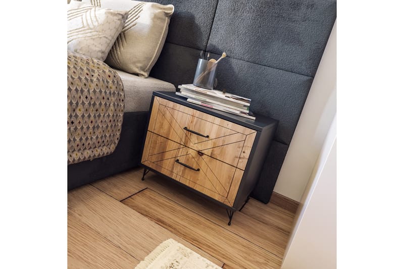 Myrvallen Sängbord 50 cm med Förvaring 2 Lådor - Grå/Brun - Möbler - Bord & matgrupper - Avlastningsbord - Sängbord & nattduksbord