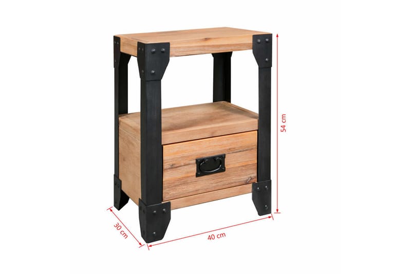 Nattduksbord massivt akaciaträ och stål 40x30x54 cm - Brun - Möbler - Bord & matgrupper - Avlastningsbord - Sängbord & nattduksbord
