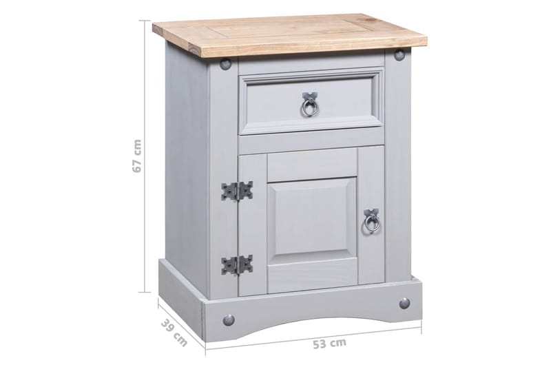 Nattduksbord mexikansk Coronastil furu grå 53x39x67 cm - Grå - Möbler - Bord & matgrupper - Avlastningsbord - Sängbord & nattduksbord