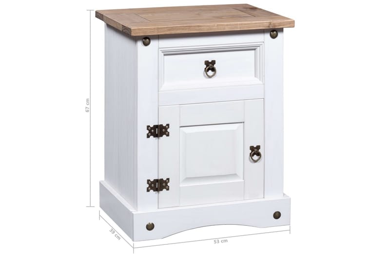 Nattduksbord mexikansk coronastil furu vit 53x39x67 cm - Vit - Möbler - Bord & matgrupper - Avlastningsbord - Sängbord & nattduksbord