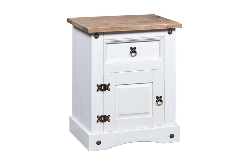 Nattduksbord mexikansk coronastil furu vit 53x39x67 cm - Vit - Möbler - Bord & matgrupper - Avlastningsbord - Sängbord & nattduksbord