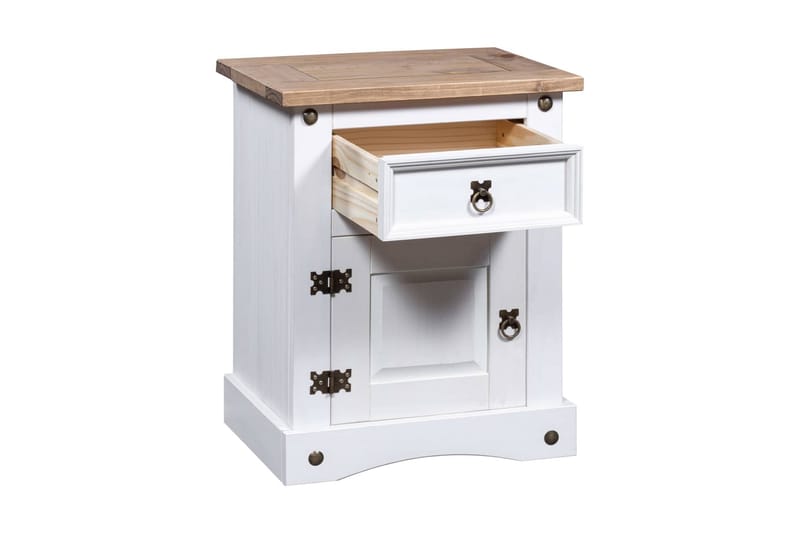 Nattduksbord mexikansk coronastil furu vit 53x39x67 cm - Vit - Möbler - Bord & matgrupper - Avlastningsbord - Sängbord & nattduksbord
