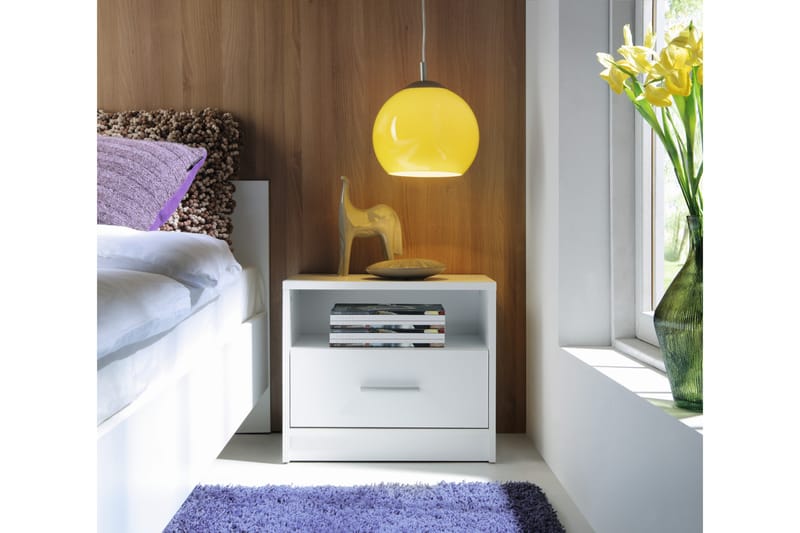 Nepo Plus Sängbord 50 cm med Förvaring Låda + Hylla - Vit - Sängbord & nattduksbord