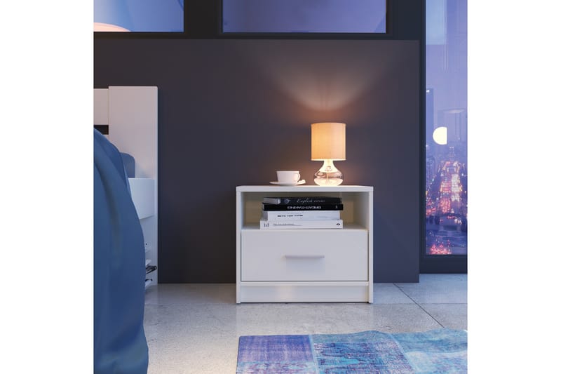 Nepo Plus Sängbord 50 cm med Förvaring Låda + Hylla - Vit - Sängbord & nattduksbord