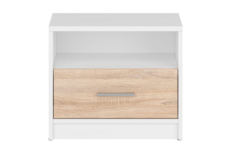 Nepo Plus Sängbord 50 cm med Förvaring Låda + Hylla - Natur/Vit - Sängbord & nattduksbord