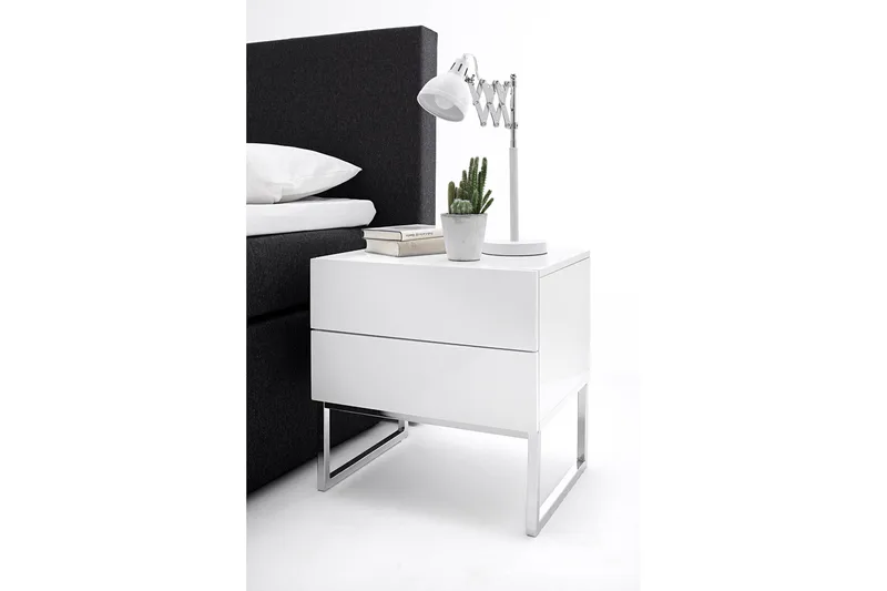 Nola Sängbord 50 cm Höga Ben med Förvaring 2 Lådor - Vit - Möbler - Bord & matgrupper - Avlastningsbord - Sängbord & nattduksbord