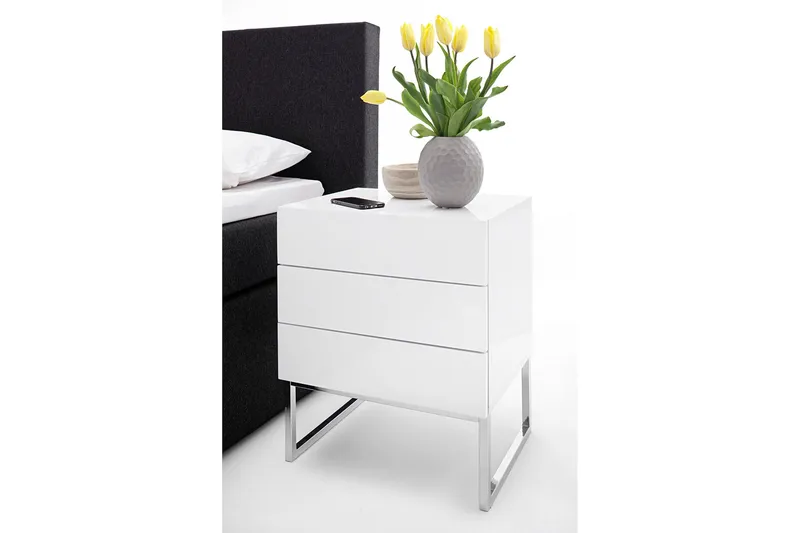 Nola Sängbord 50 cm Höga Ben med Förvaring 3 Lådor - Vit - Möbler - Bord & matgrupper - Avlastningsbord - Sängbord & nattduksbord