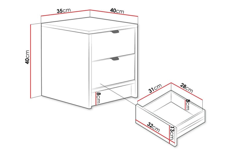 Novaj Sängbord 35 cm - Vit - Möbler - Bord & matgrupper - Avlastningsbord - Sängbord & nattduksbord