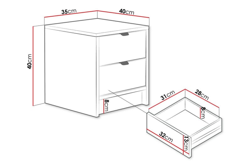 Novaj Sängbord 35 cm - Vit - Sängbord & nattduksbord