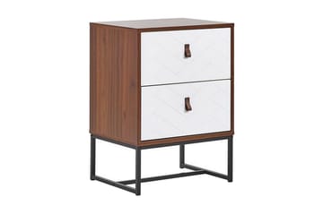 Nueva Sängbord & Nattduksbord 49 cm i Konstläder med Trä- och Valnötsutseende, Förvaring med Lådor - Vit - Möbler - Bord & matgrupper - Avlastningsbord - Sängbord & nattduksbord