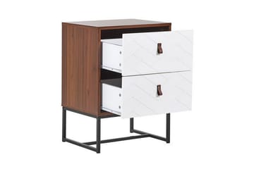Nueva Sängbord & Nattduksbord 49 cm i Konstläder med Trä- och Valnötsutseende, Förvaring med Lådor - Vit - Möbler - Bord & matgrupper - Avlastningsbord - Sängbord & nattduksbord
