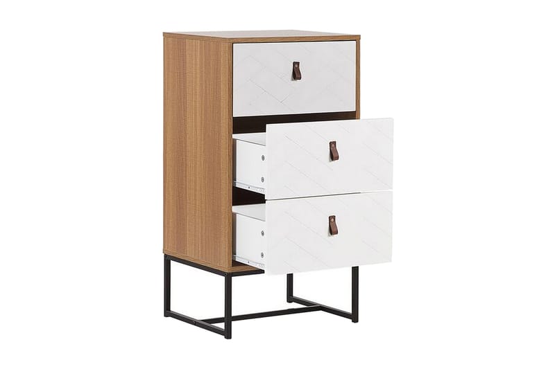 Nueva Sängbord 49 cm med Lådor i Trä med Metallunderrede - Vit - Möbler - Bord & matgrupper - Avlastningsbord - Sängbord & nattduksbord