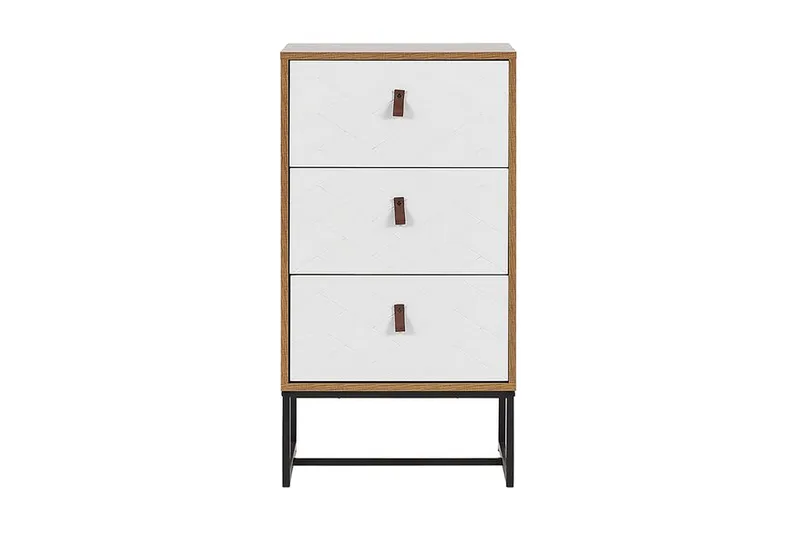 Nueva Sängbord 49 cm med Lådor i Trä med Metallunderrede - Vit - Möbler - Bord & matgrupper - Avlastningsbord - Sängbord & nattduksbord