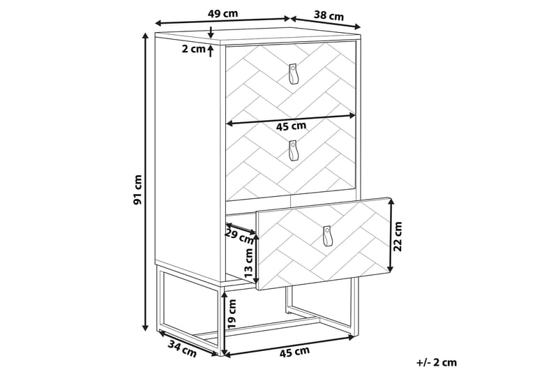 Nueva Sängbord 49 cm med Lådor i Trä med Metallunderrede - Vit - Möbler - Bord & matgrupper - Avlastningsbord - Sängbord & nattduksbord