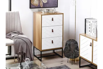 Nueva Sängbord 49 cm med Lådor i Trä med Metallunderrede - Vit - Möbler - Bord & matgrupper - Avlastningsbord - Sängbord & nattduksbord