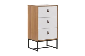 Nueva Sängbord 49 cm med Lådor i Trä med Metallunderrede - Vit - Möbler - Bord & matgrupper - Avlastningsbord - Sängbord & nattduksbord