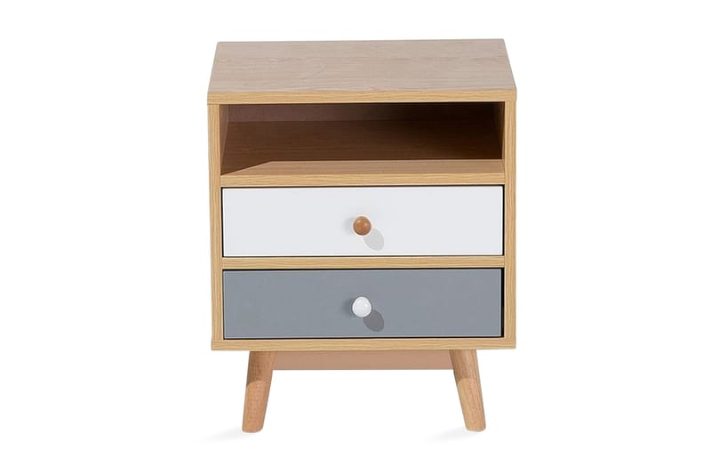 Peinmore Sängbord 40 cm med Förvaring 2 Lådor + Hylla - Brun/Vit/Grå - Möbler - Bord & matgrupper - Avlastningsbord - Sängbord & nattduksbord