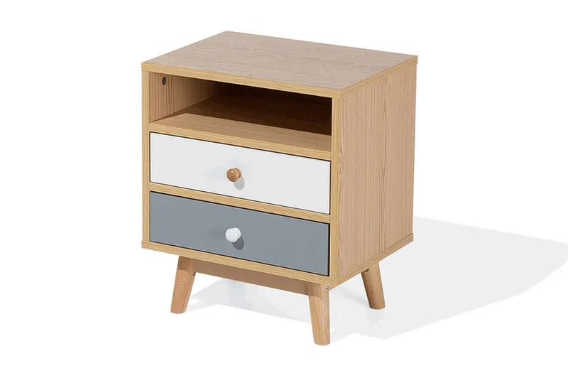 Peinmore Sängbord 40 cm med Förvaring 2 Lådor + Hylla - Brun/Vit/Grå - Möbler - Bord & matgrupper - Avlastningsbord - Sängbord & nattduksbord