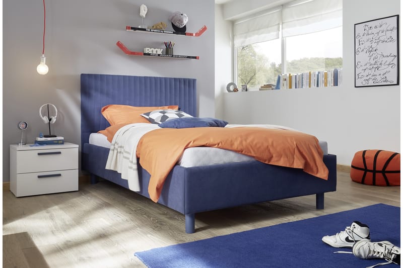 Periera Sängbord 51 cm cm med Förvaring 2 Lådor - Vit/Blå - Sängbord & nattduksbord