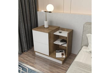 Rinorea Sängbord 72x60 cm i Ek med Lådor och Förvaring - Vit - Möbler - Bord & matgrupper - Avlastningsbord - Sängbord & nattduksbord