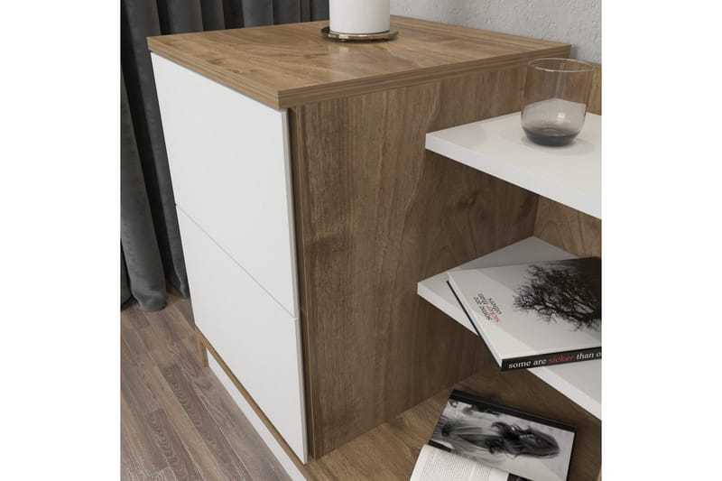 Rinorea Sängbord 72x60 cm i Ek med Lådor och Förvaring - Vit - Möbler - Bord & matgrupper - Avlastningsbord - Sängbord & nattduksbord