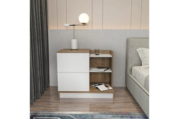 Rinorea Sängbord 72x60 cm i Ek med Lådor och Förvaring - Vit - Möbler - Bord & matgrupper - Avlastningsbord - Sängbord & nattduksbord