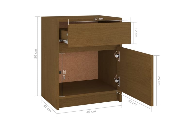Sängbord 2 st honungsbrun 40x31x50 cm massivt furu - Brun - Sängbord & nattduksbord