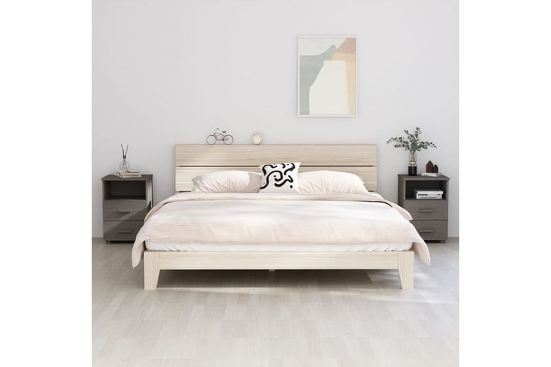Sängbord 2 st ljusgrå 40x35x62 cm massiv furu - Grå - Sängbord & nattduksbord