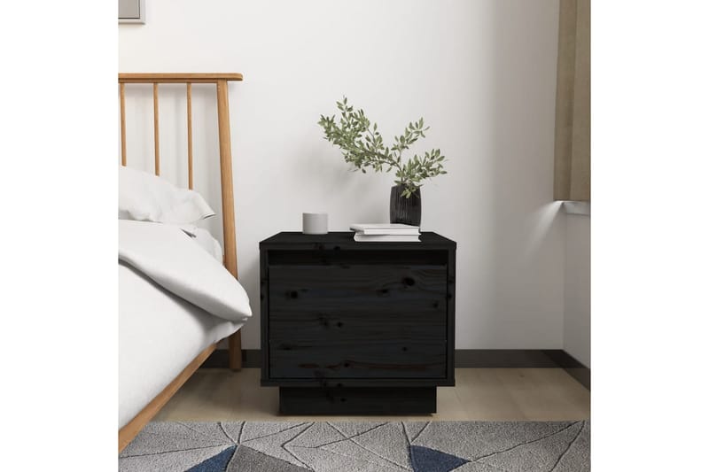 Sängbord 2 st svart 35x34x32 cm massiv furu - Svart - Möbler - Bord & matgrupper - Avlastningsbord - Sängbord & nattduksbord