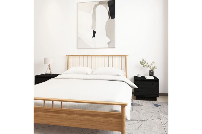 Sängbord 2 st svart 35x34x32 cm massiv furu - Svart - Möbler - Bord & matgrupper - Avlastningsbord - Sängbord & nattduksbord