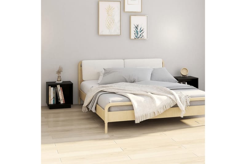 Sängbord 2 st svart 40x30x40 cm massiv furu - Svart - Möbler - Bord & matgrupper - Avlastningsbord - Sängbord & nattduksbord