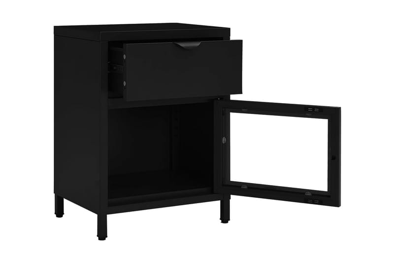 Sängbord 2 st svart 40x30x54,5 cm stål och glas - Svart - Möbler - Bord & matgrupper - Avlastningsbord - Sängbord & nattduksbord